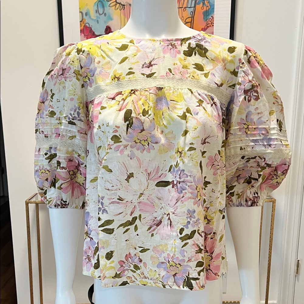 Sanctuary Brand Floral Puff Sleeve Top size medium